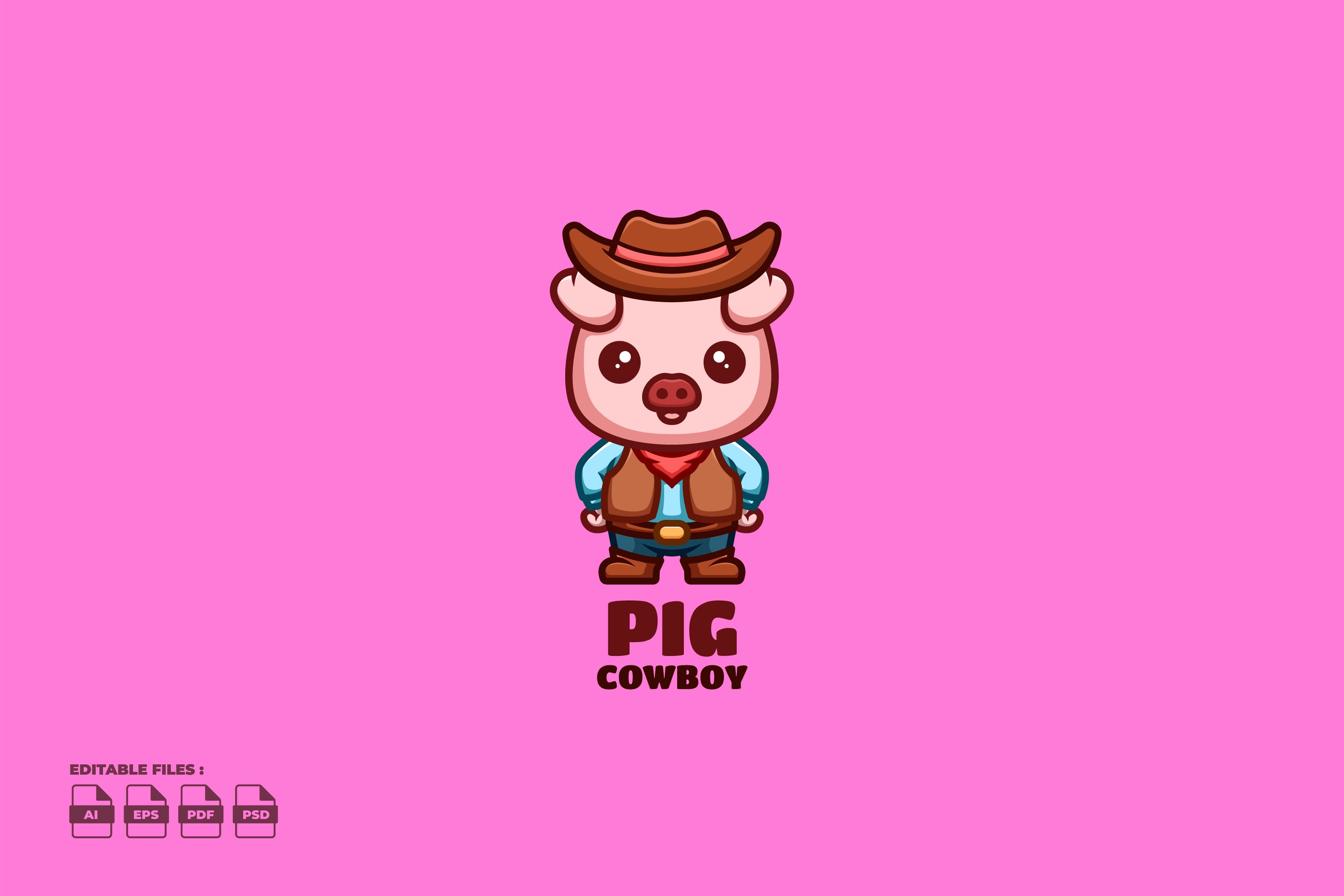 Cowboy Pig Cute Mascot Logo cover image.