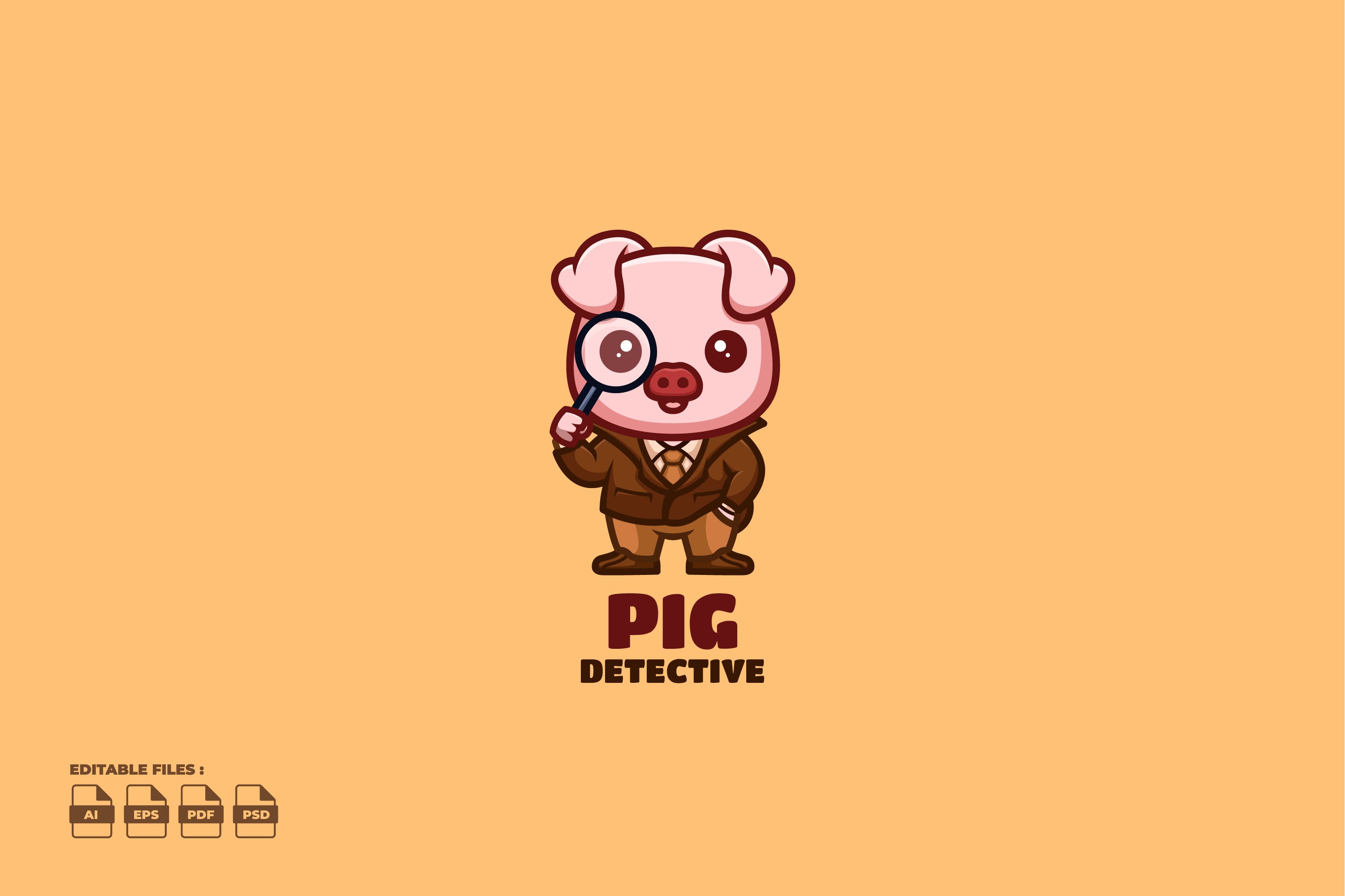 Detective Pig Cute Mascot Logo cover image.