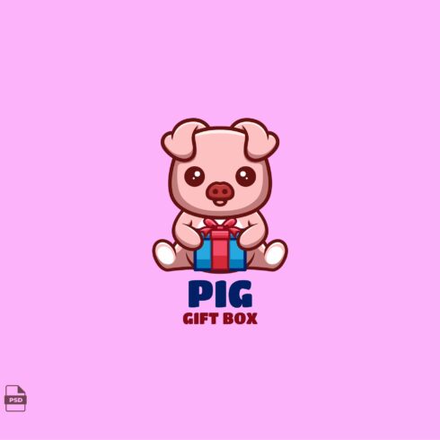 Gift Box Pig Cute Mascot Logo cover image.
