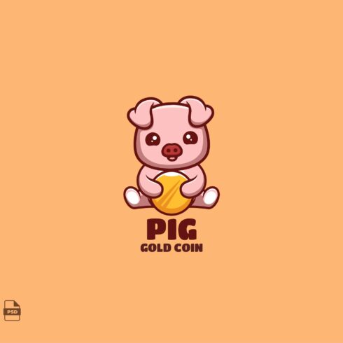 Gold Coin Pig Cute Mascot Logo cover image.