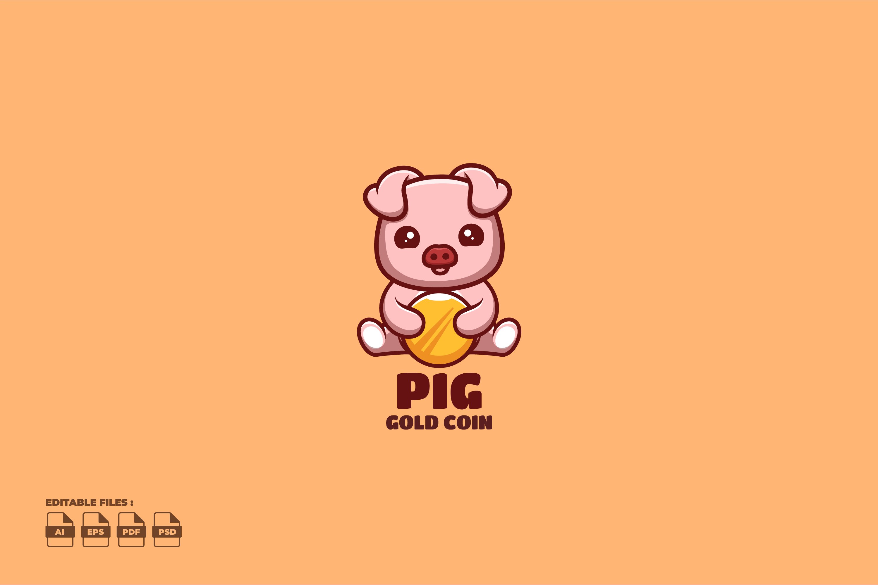 Gold Coin Pig Cute Mascot Logo cover image.