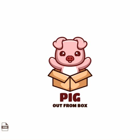 Out From Box Pig Cute Mascot Logo cover image.