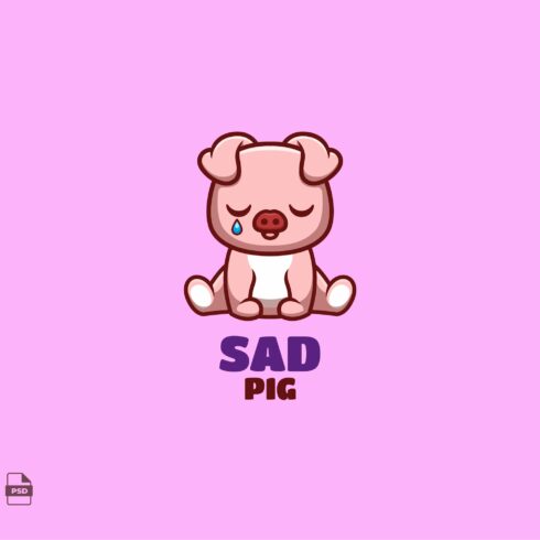 Sad Pig Cute Mascot Logo cover image.