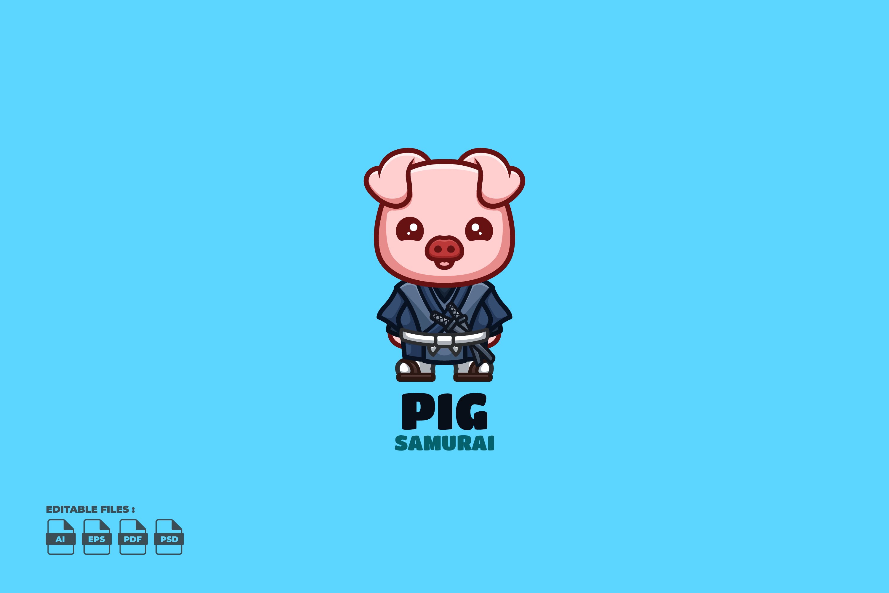 Samurai Pig Cute Mascot Logo cover image.