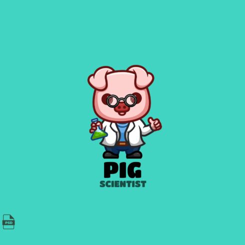 Scientist Pig Cute Mascot Logo cover image.