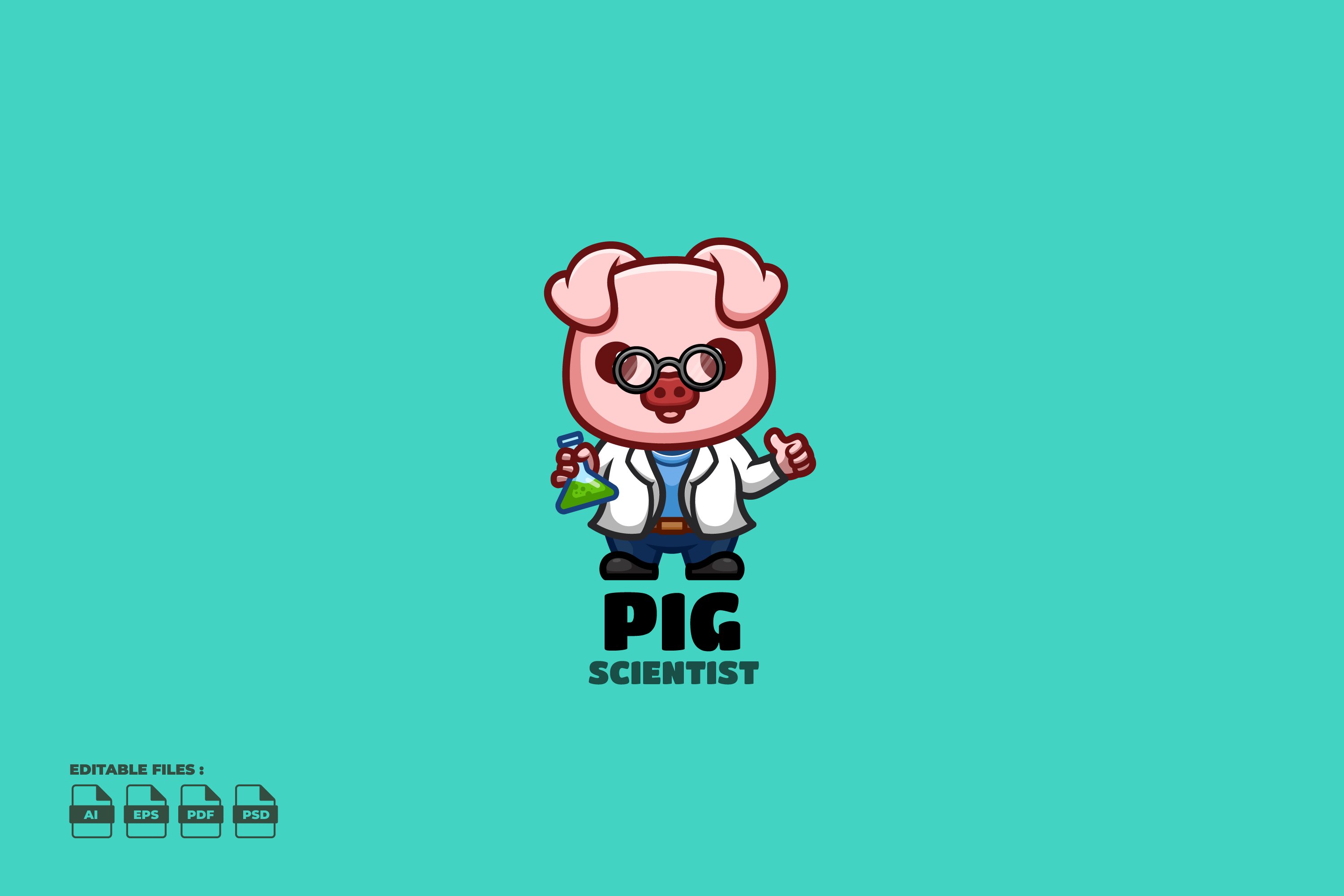 Scientist Pig Cute Mascot Logo cover image.