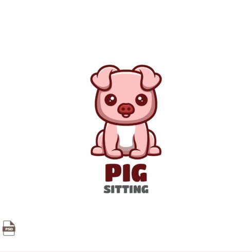 Sitting Pig Cute Mascot Logo cover image.