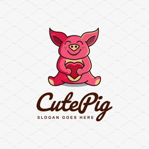 Cute pig hug a heart love logo cover image.