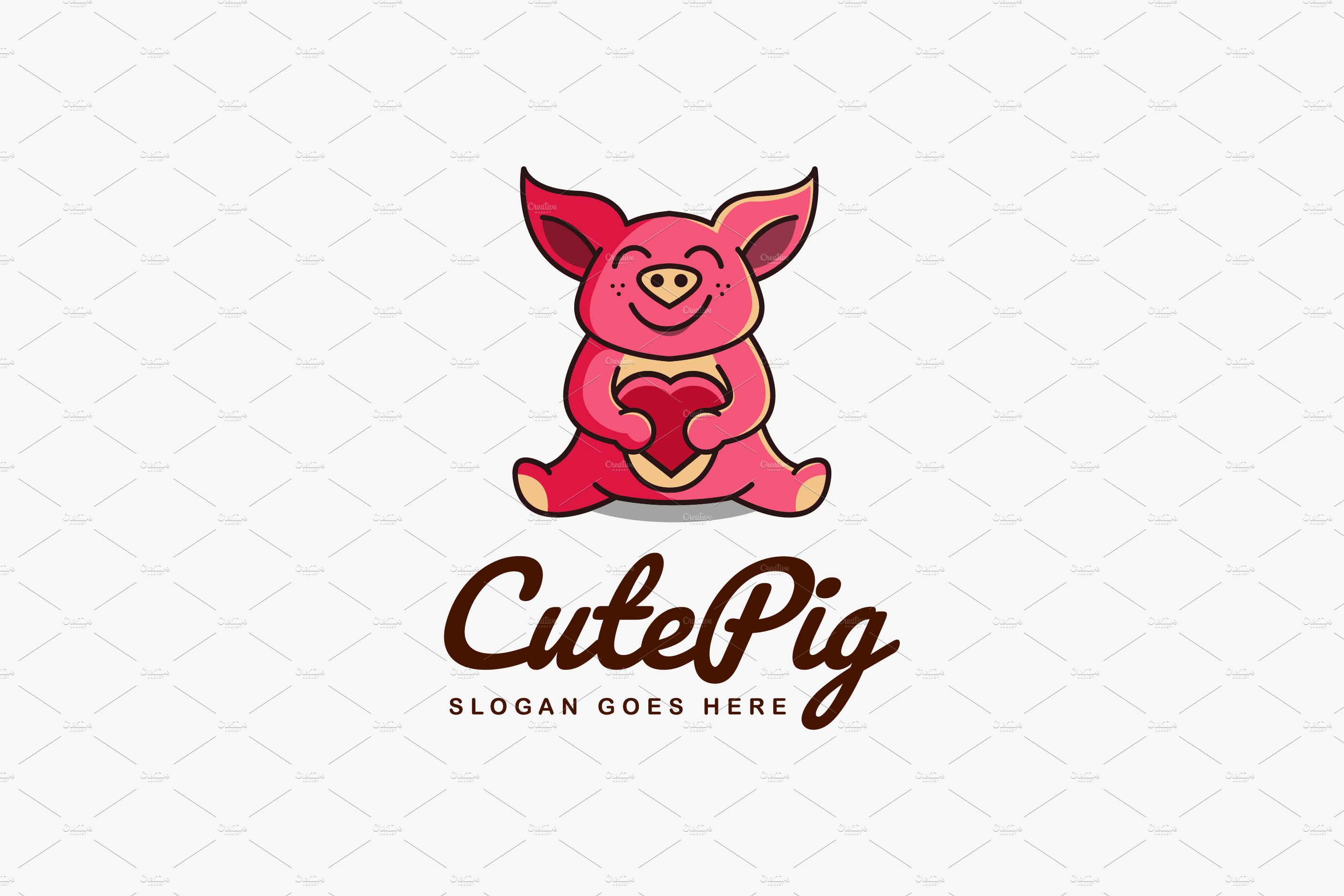 Cute pig hug a heart love logo cover image.