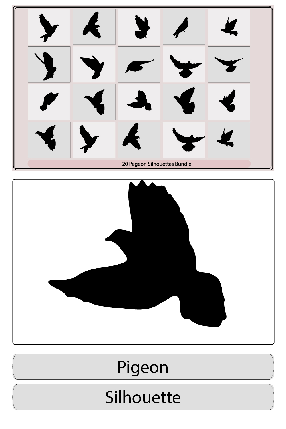 pigeons silhouette,pigeon silhouette vector,silhouettes of flying birds pigeon, pinterest preview image.