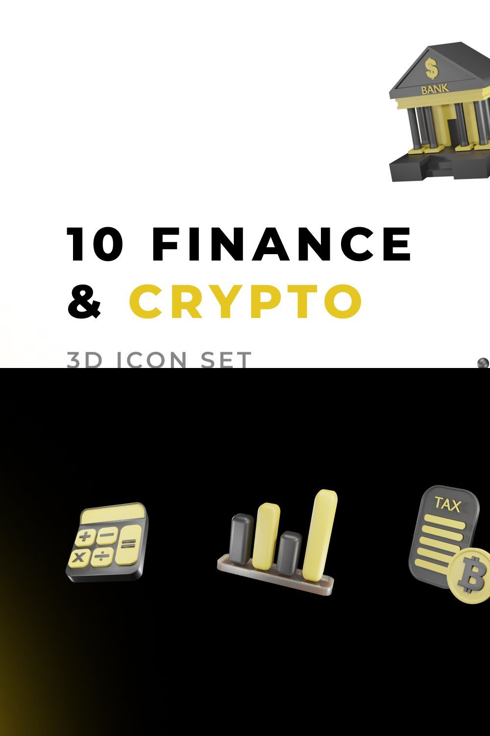 10 Finance & Crypto 3D Icon Set pinterest preview image.