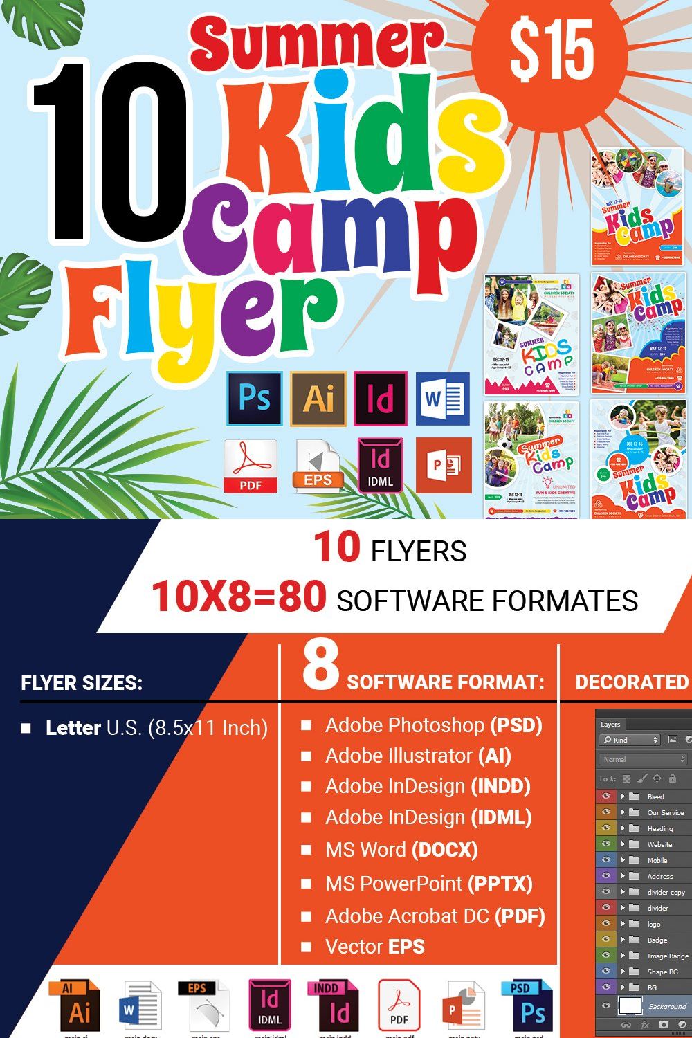 10 Kids Summer Camp Flyers 90% OFF pinterest preview image.