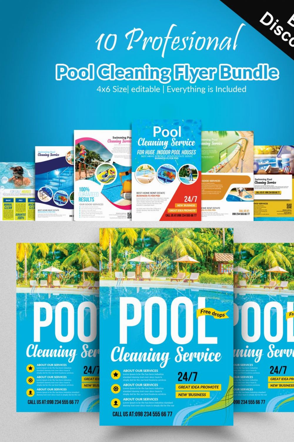 10 Pool Cleaning Flyers Bundle pinterest preview image.