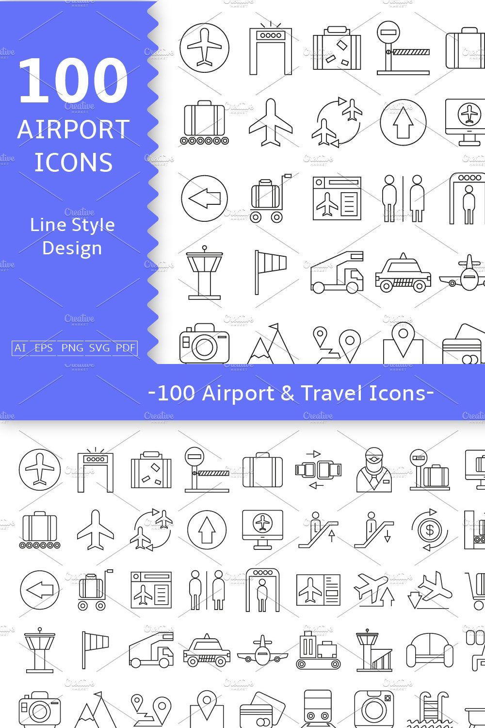 100 Airport Icons Set pinterest preview image.