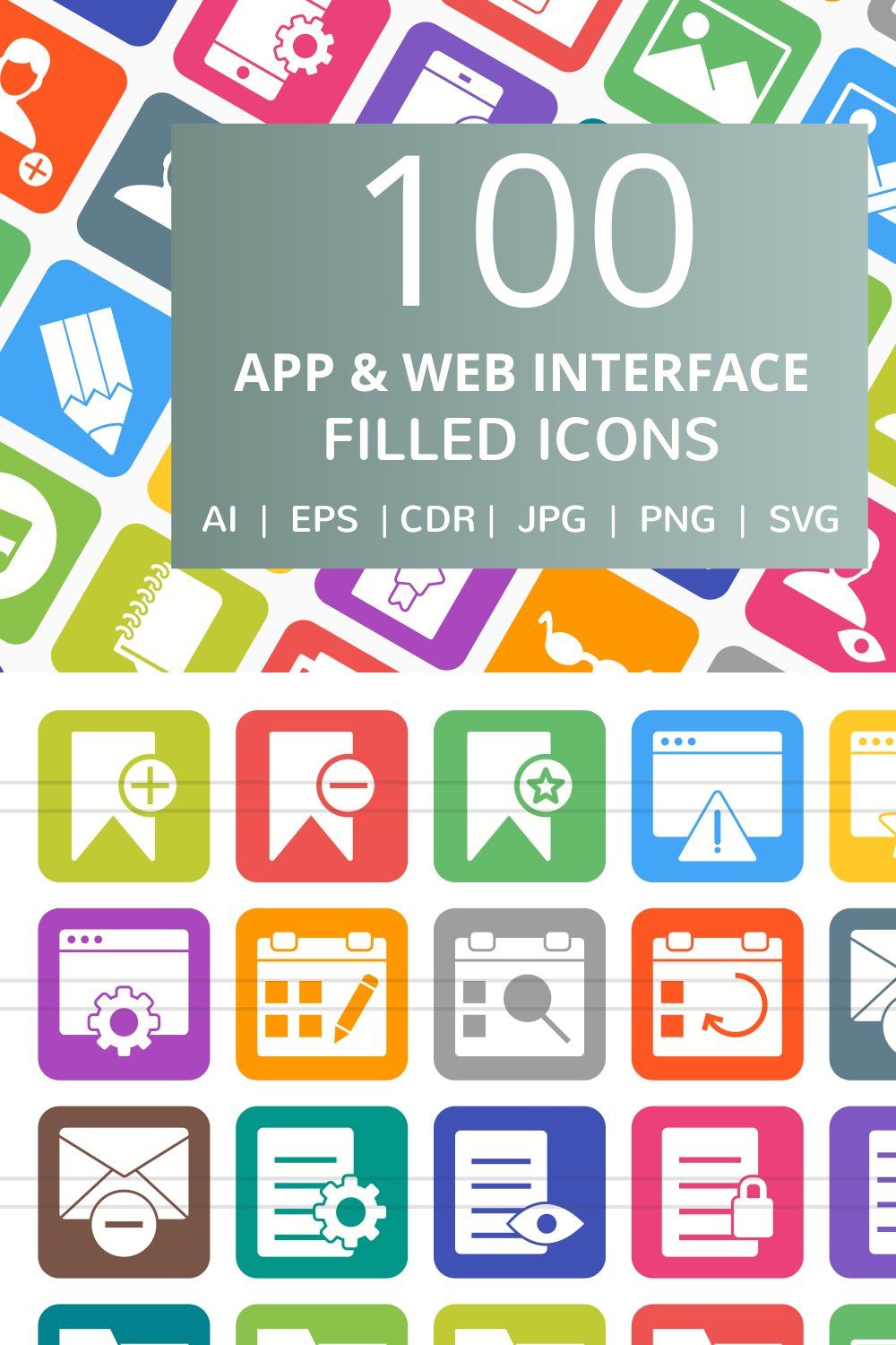 100 App & Web Interface Filled Icon pinterest preview image.