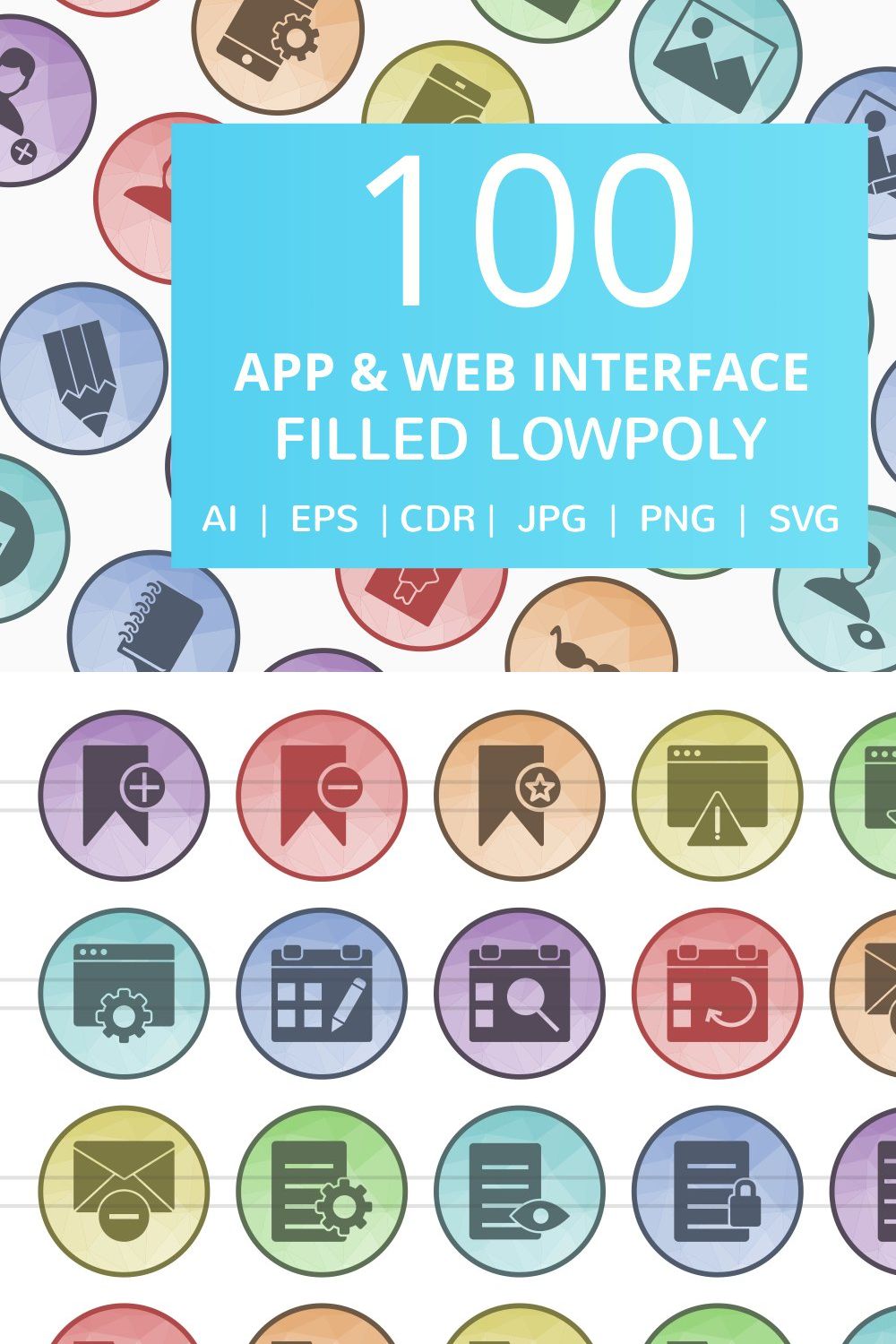 100 App & Web Interface Lowpoly Icon pinterest preview image.
