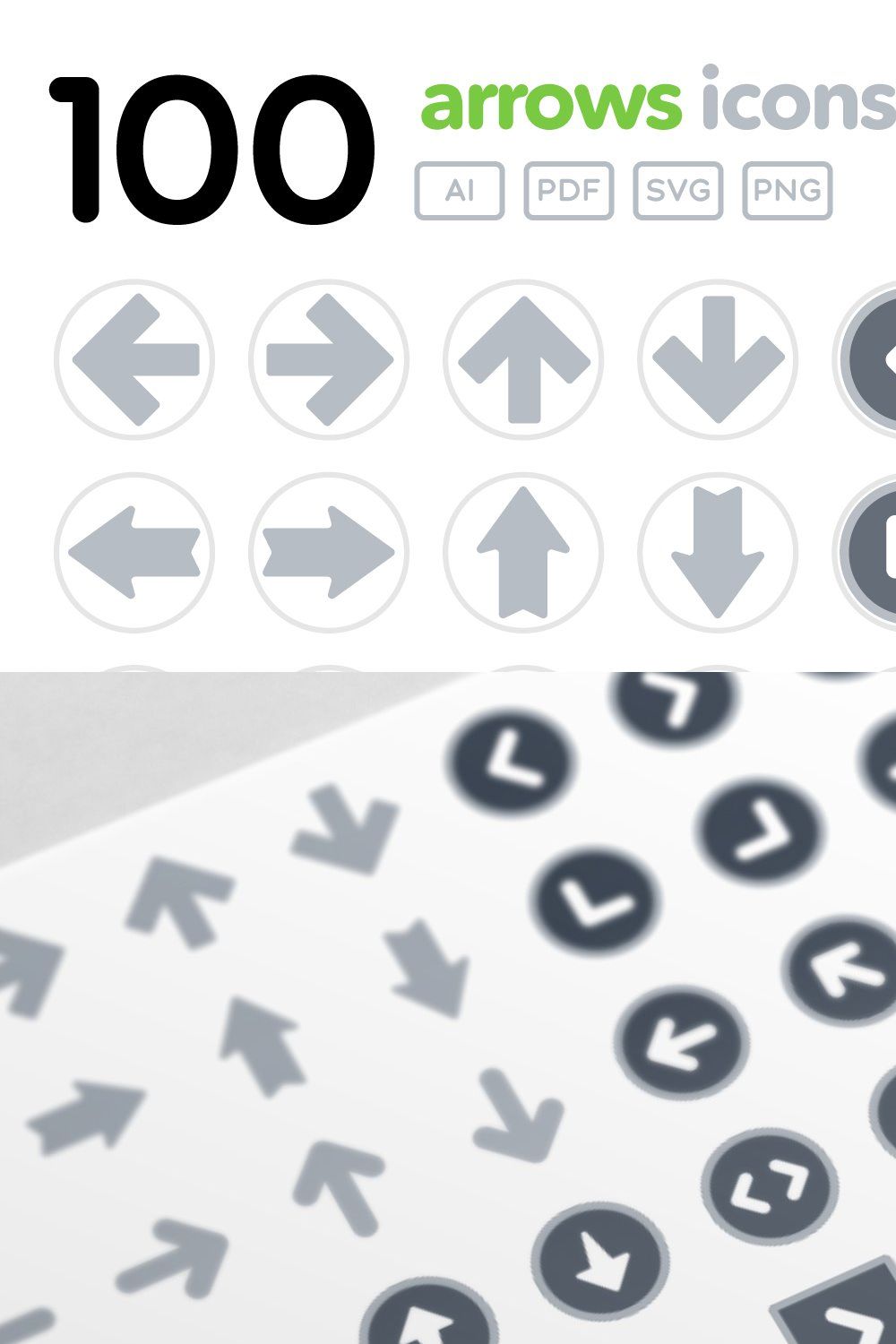 100 Arrows Icons - Jolly - Grey pinterest preview image.