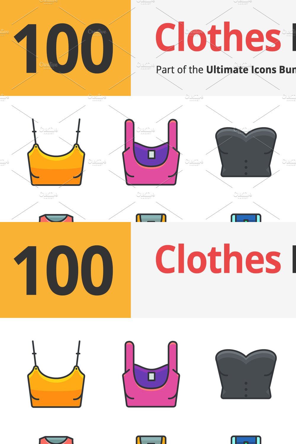 100 Clothes Filled Outline Icons pinterest preview image.