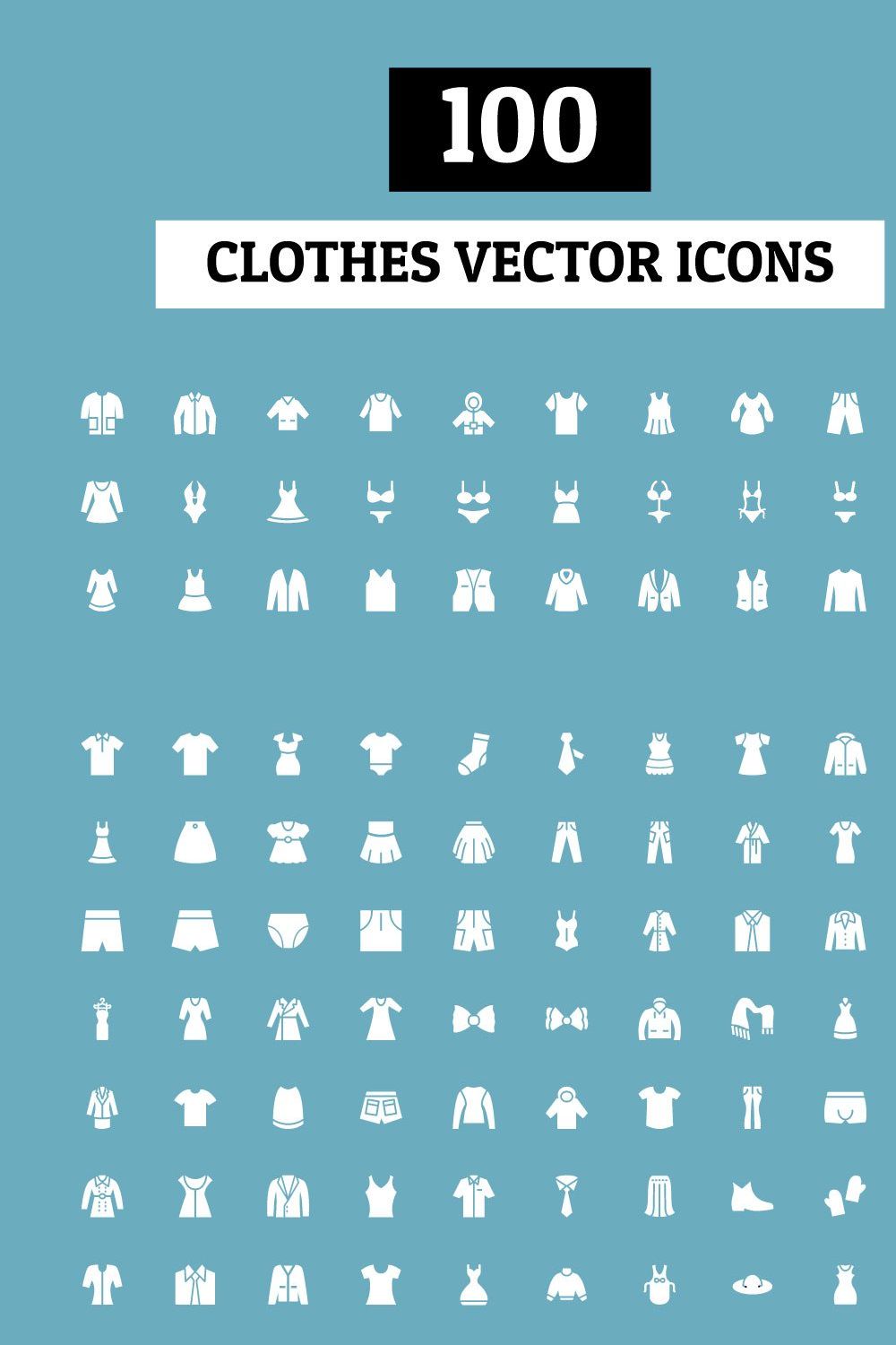 100 Clothes Vector Icons pinterest preview image.