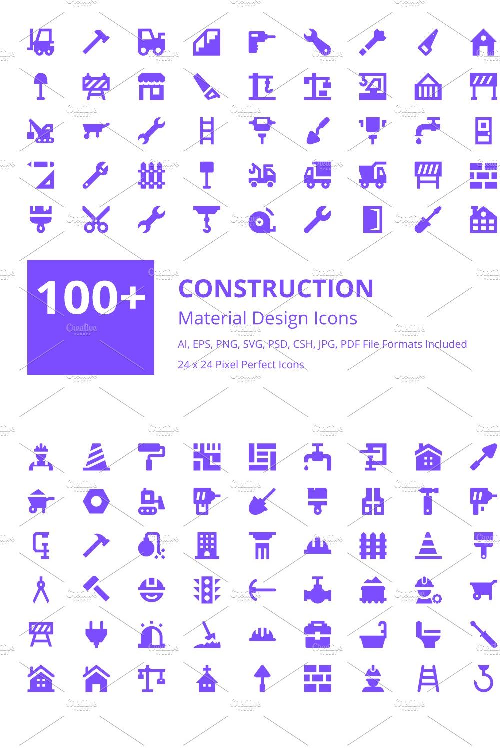 100+ Construction Material Icons pinterest preview image.