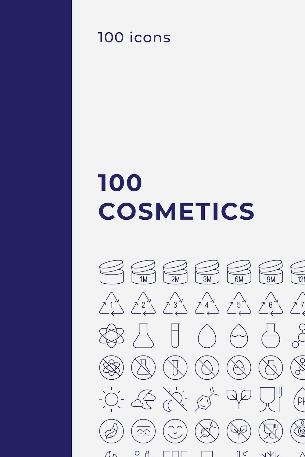 100 Cosmetics Packaging Icons pinterest preview image.