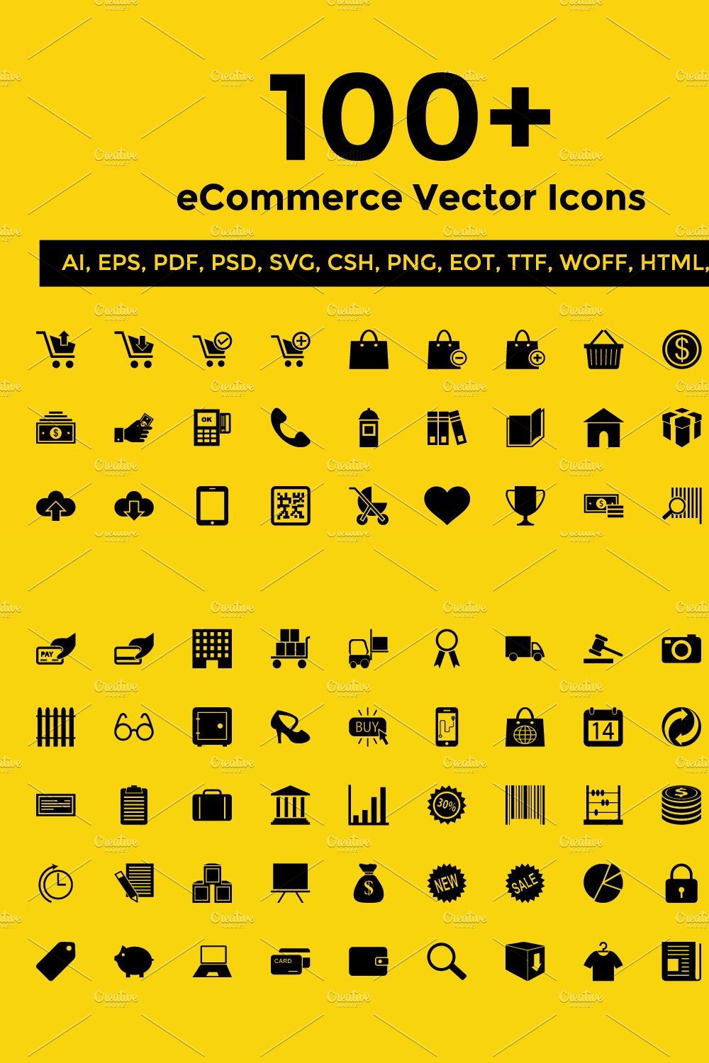 100+ eCommerce Vector Icons Pack pinterest preview image.