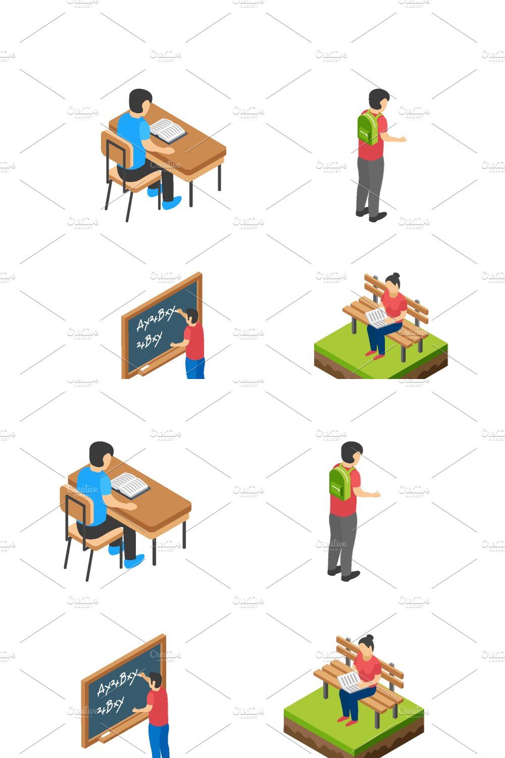 100 Education Isometric Icons pinterest preview image.