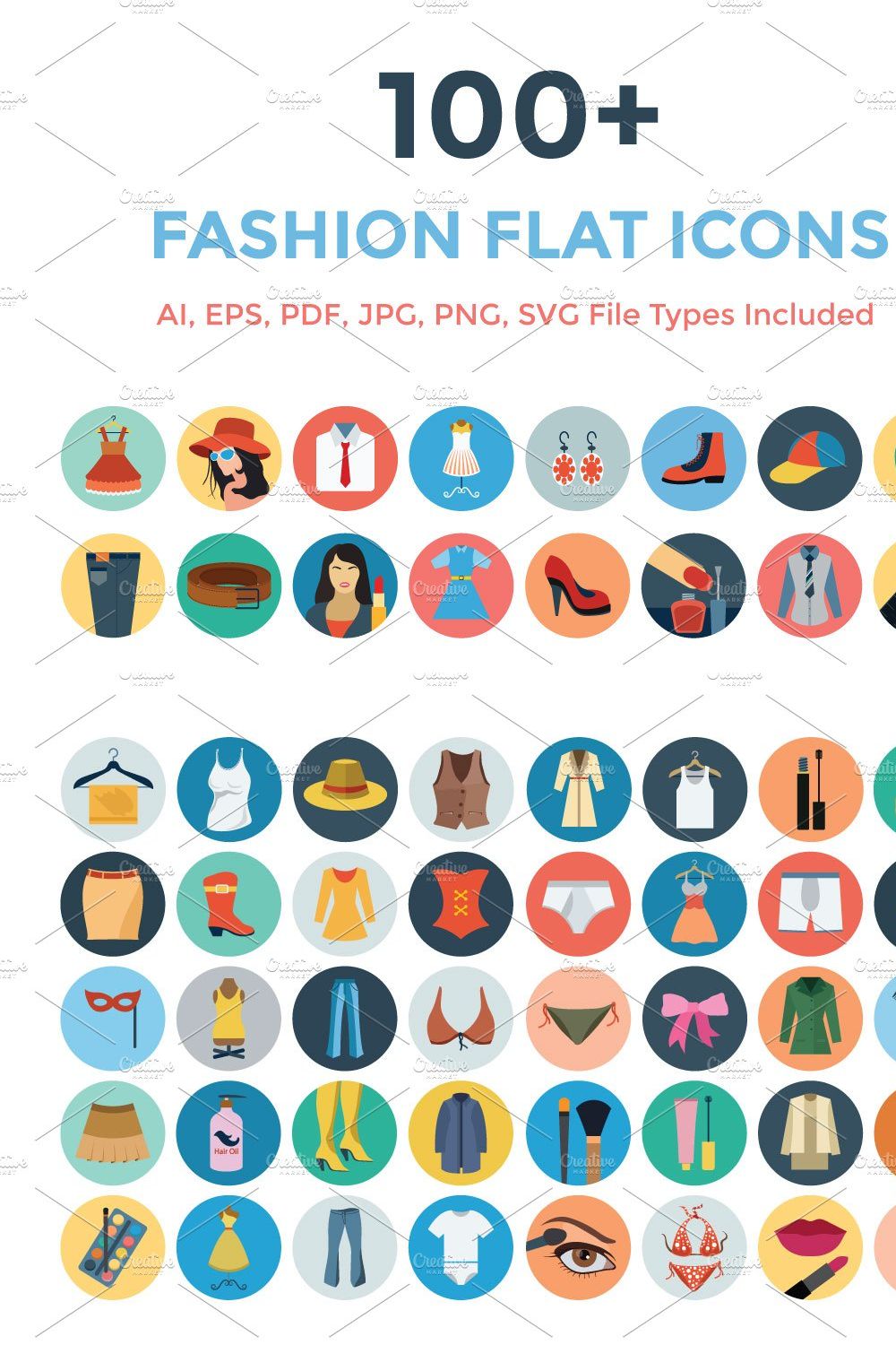 100+ Fashion Flat Icons pinterest preview image.