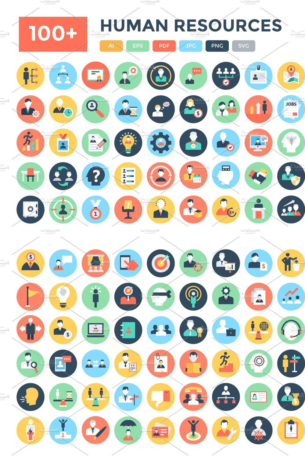 100+ Flat Human Resources Icons pinterest preview image.