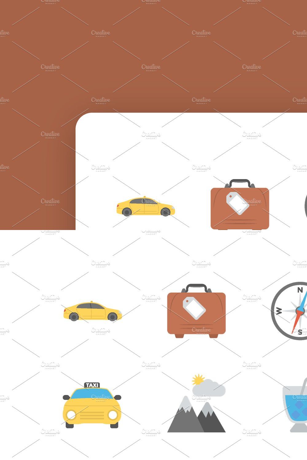 100 Flat Icons Set of Travel pinterest preview image.