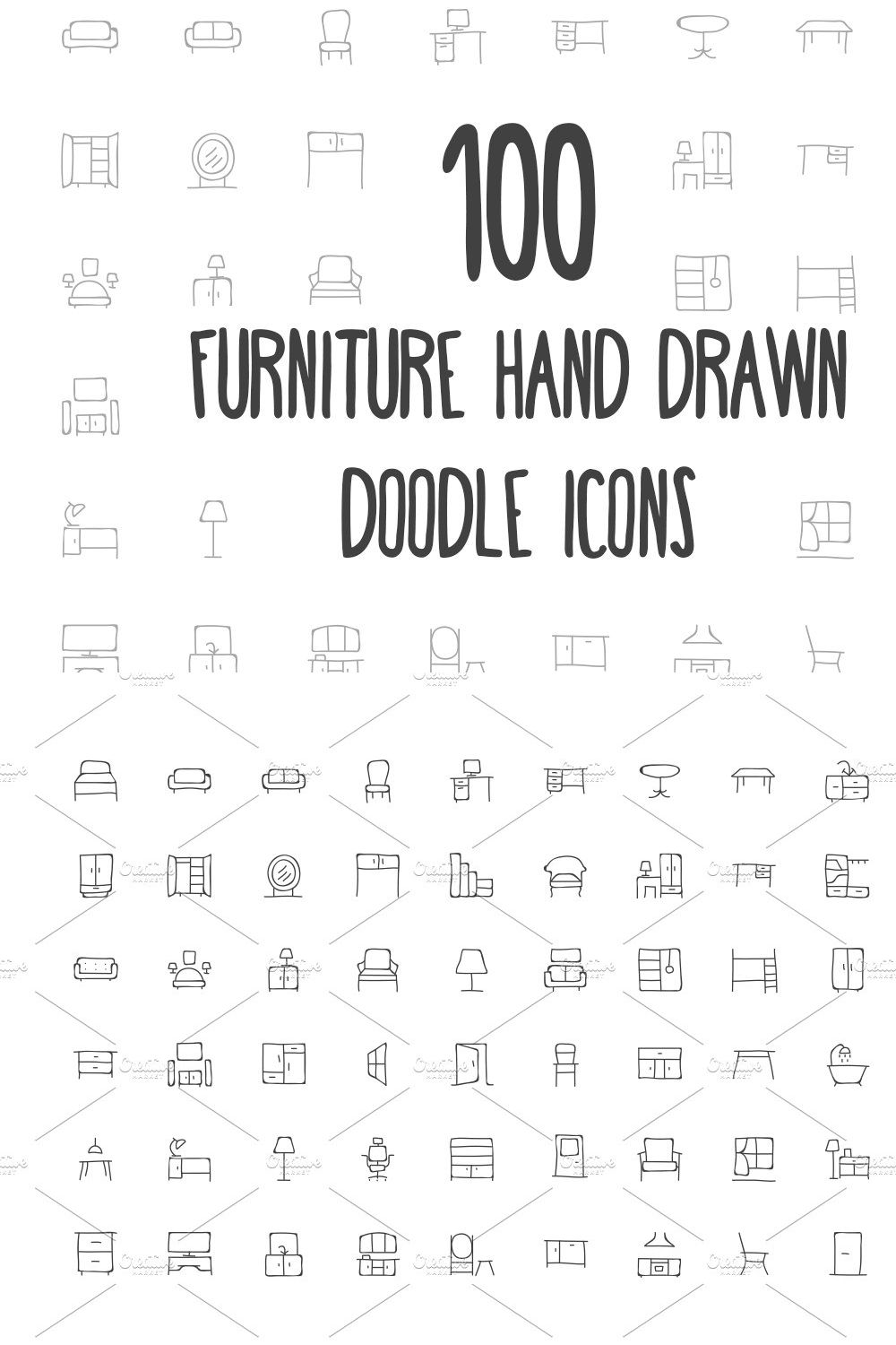 100 Furniture Hand Drawn Doodle Icon pinterest preview image.