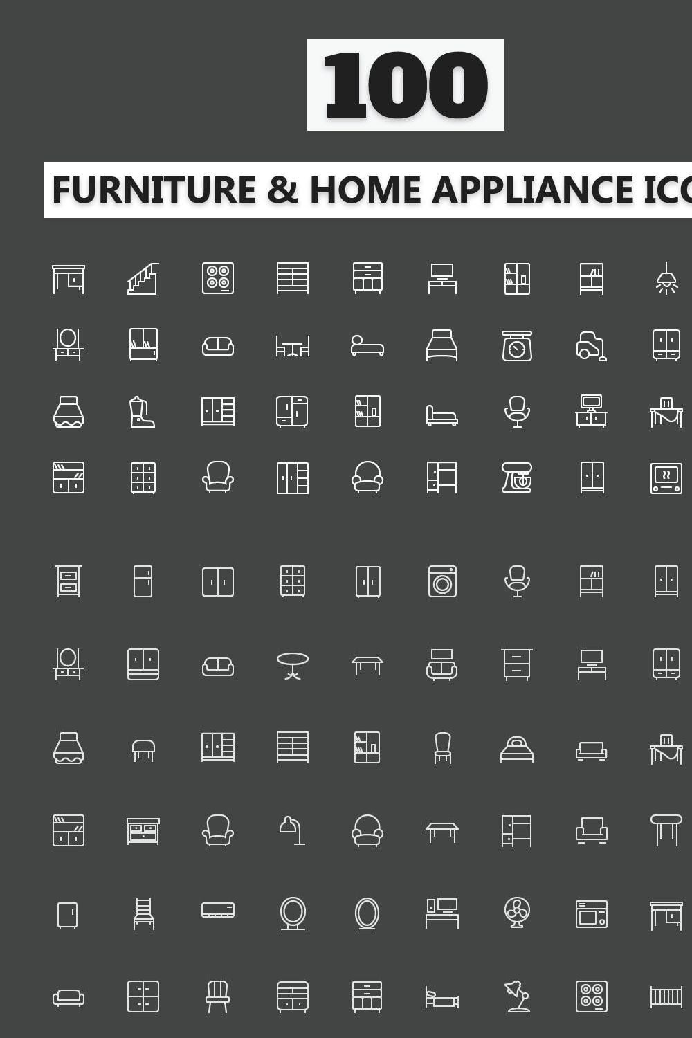 100 Furniture Home Appliances Icons pinterest preview image.