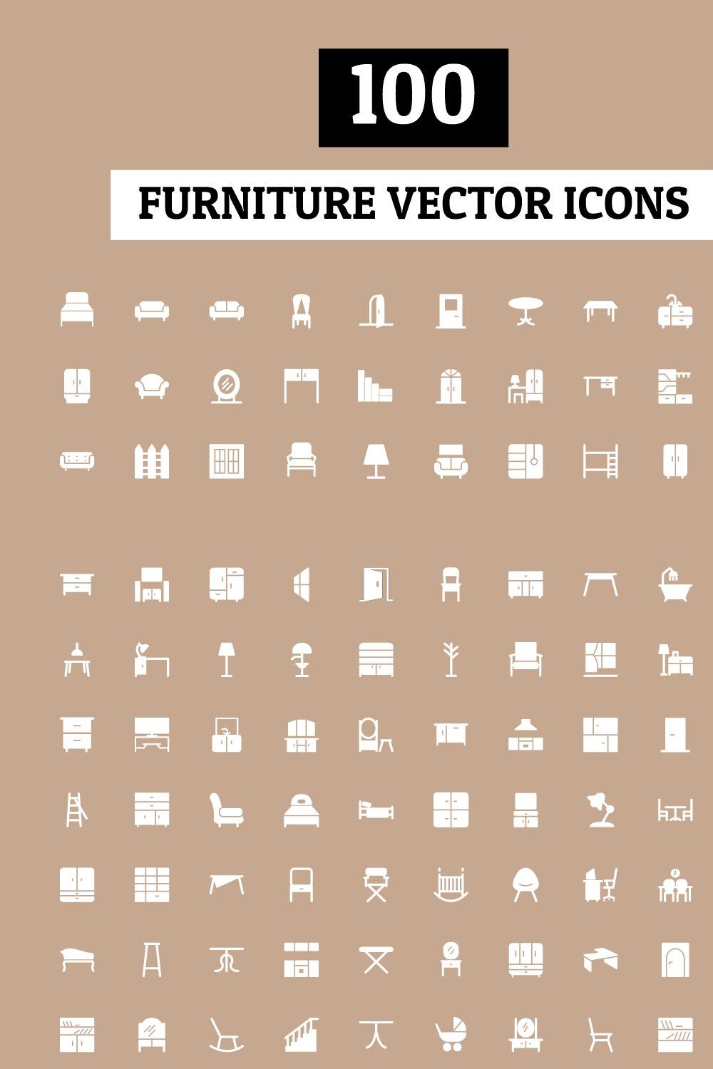 100 Furniture Vector Icons pinterest preview image.