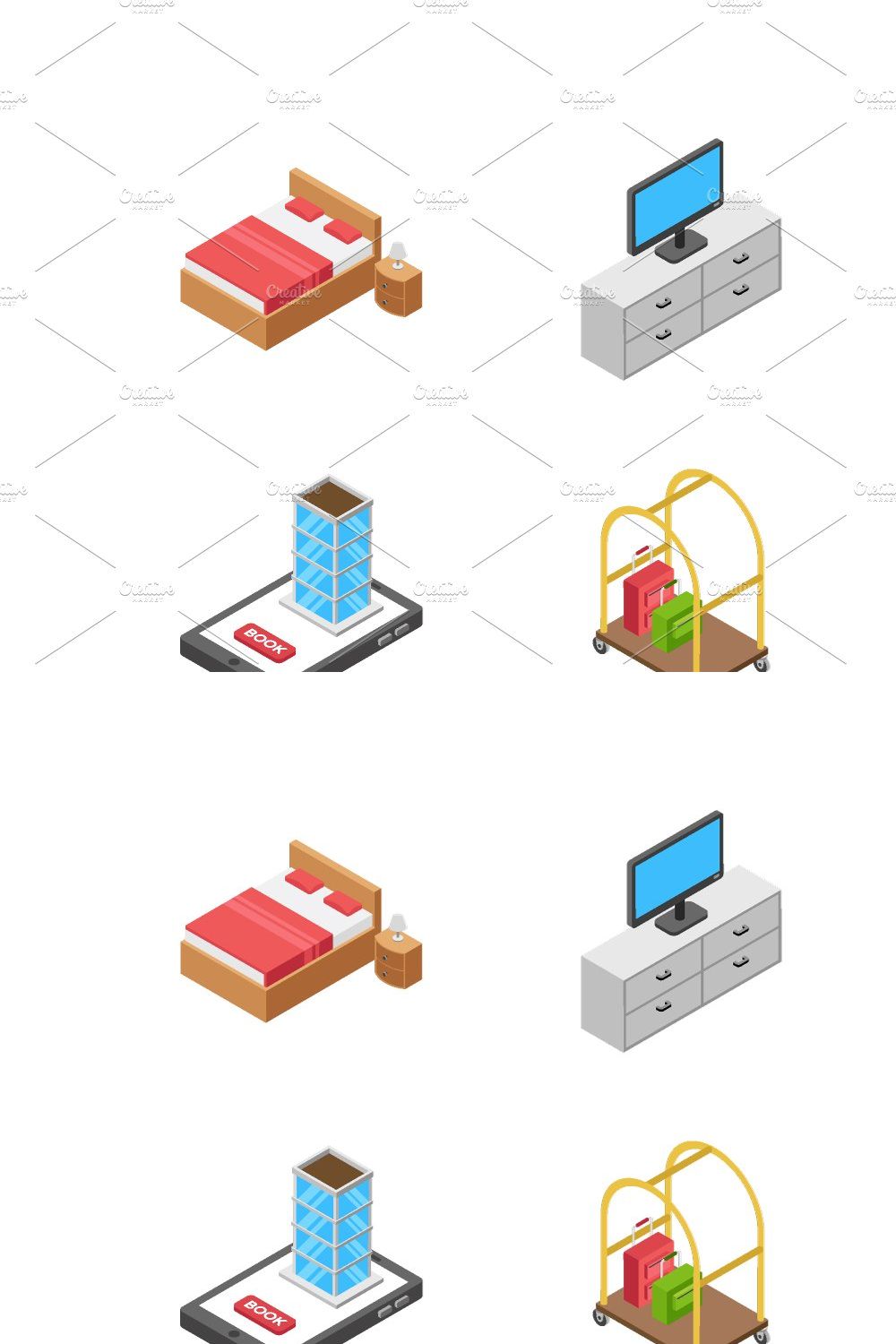100 Hotel Isometric Icons Pack pinterest preview image.