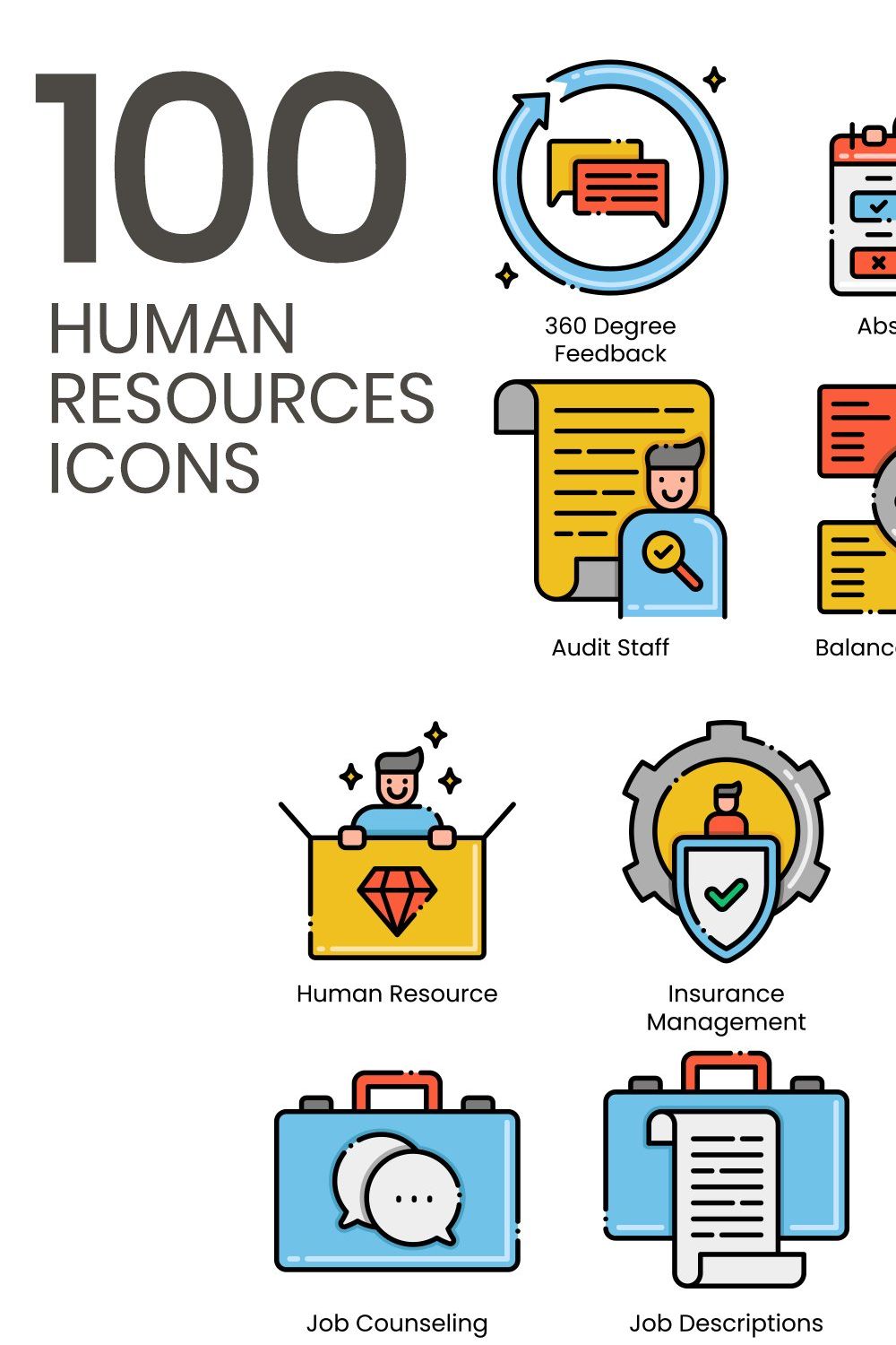 100 Human Resources Icons pinterest preview image.