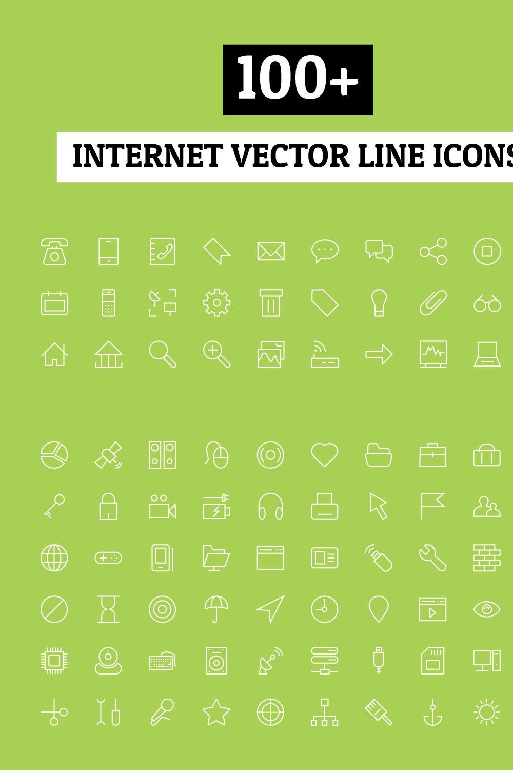 100+ Internet Vector Line Icons pinterest preview image.