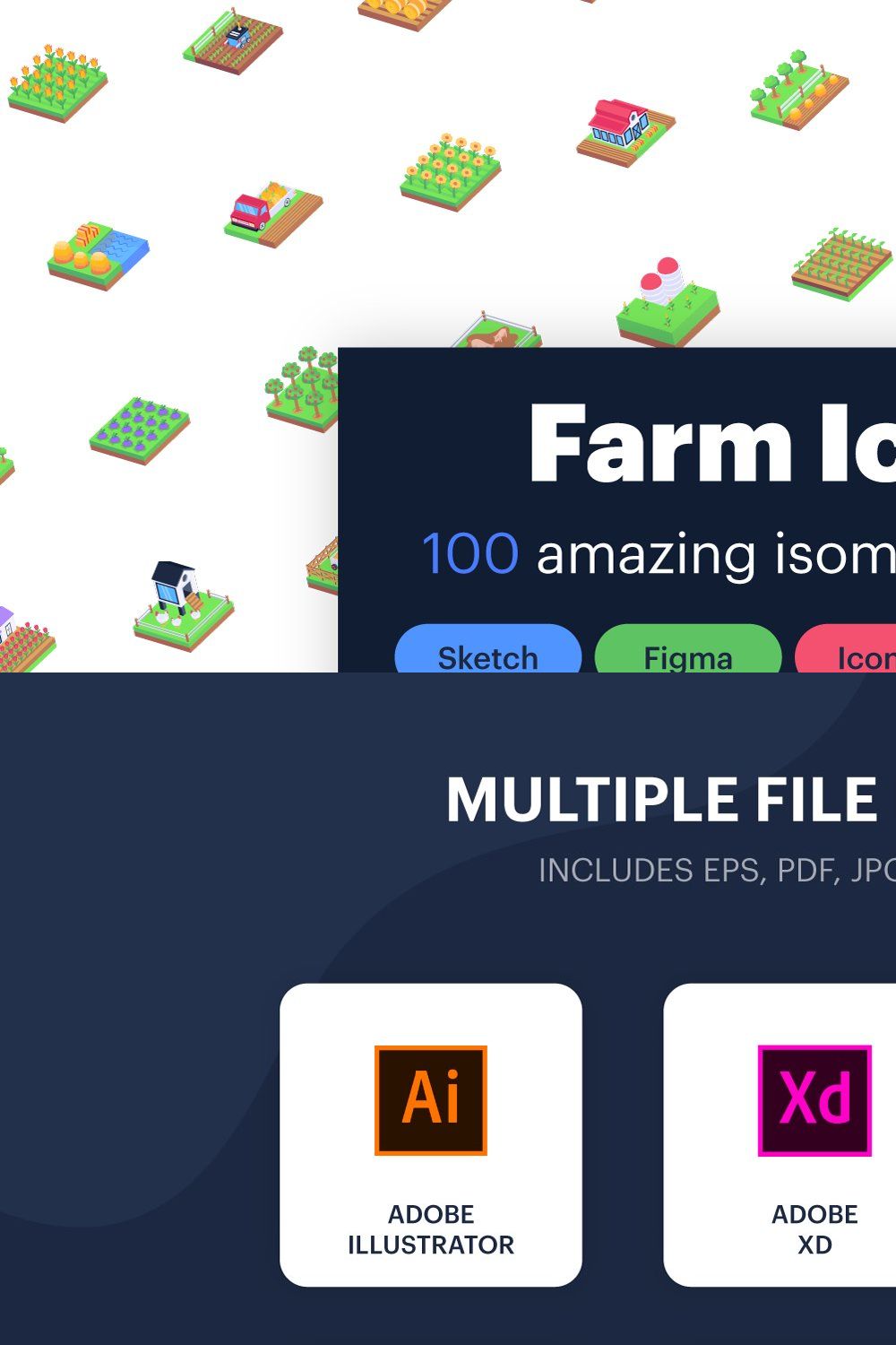 100 Isometric Farm Icons pinterest preview image.