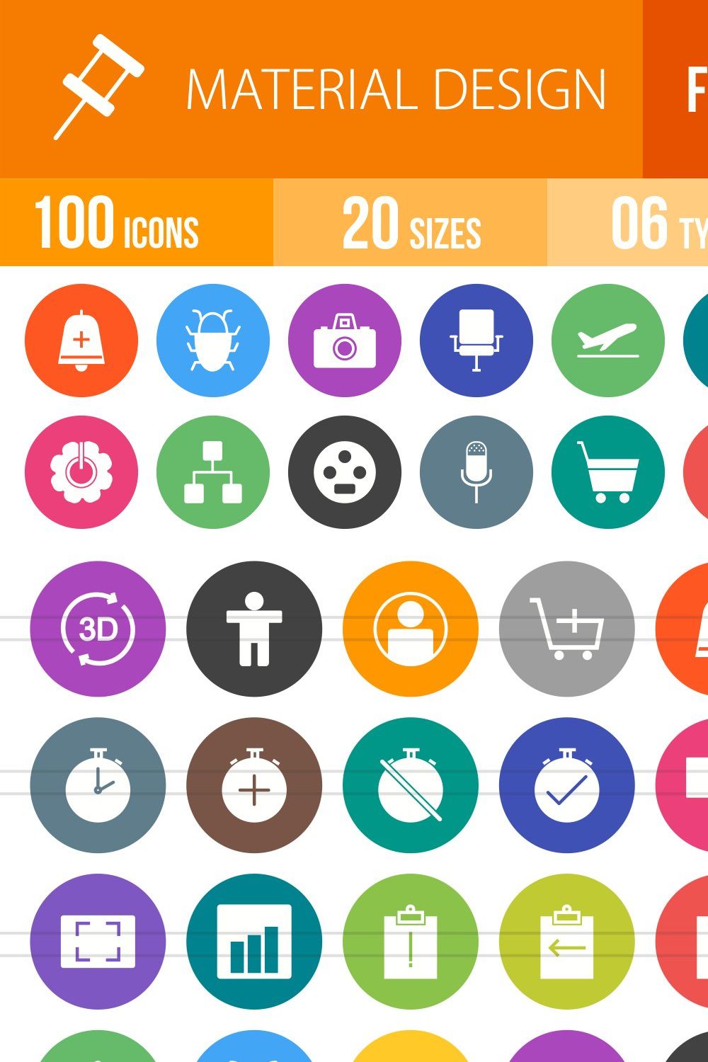 100 Material Design Flat Round Icons pinterest preview image.