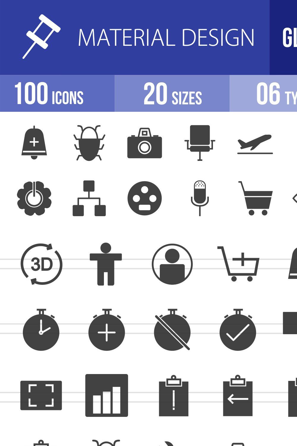 100 Material Design Glyph Icons pinterest preview image.