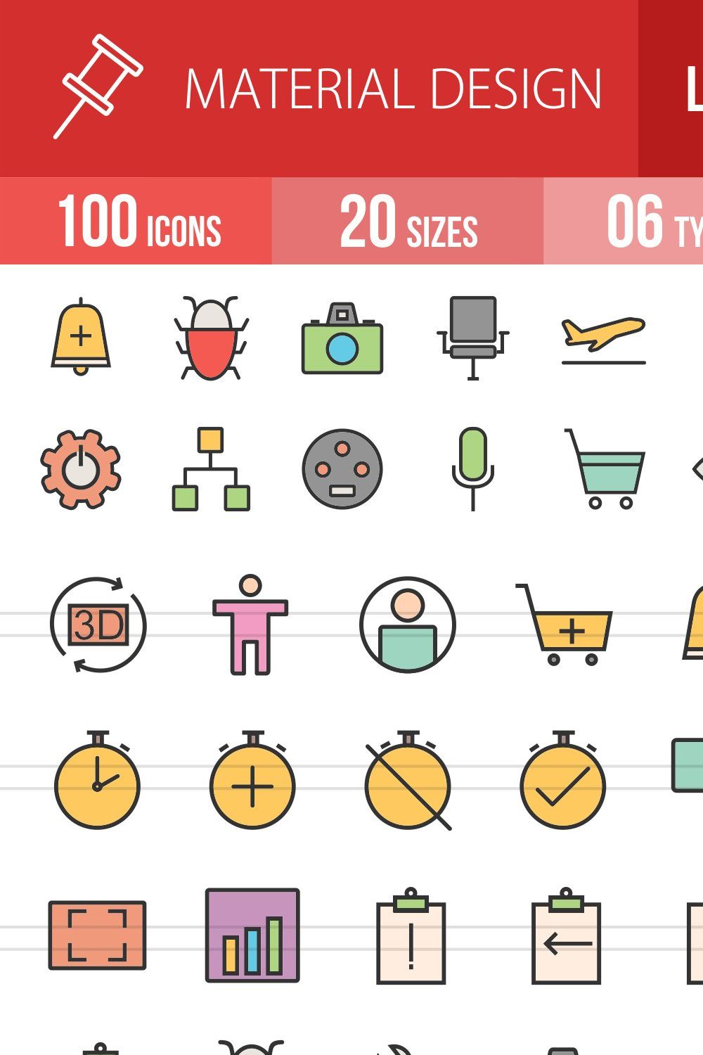 100 Material Design Line Filled Icon pinterest preview image.