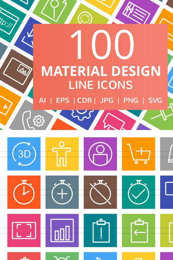 100 Material Design Line Icons – MasterBundles
