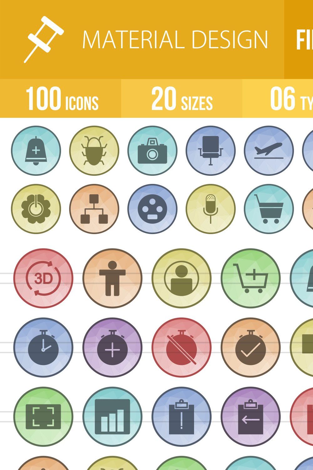 100 Material Design Low Poly Icons pinterest preview image.