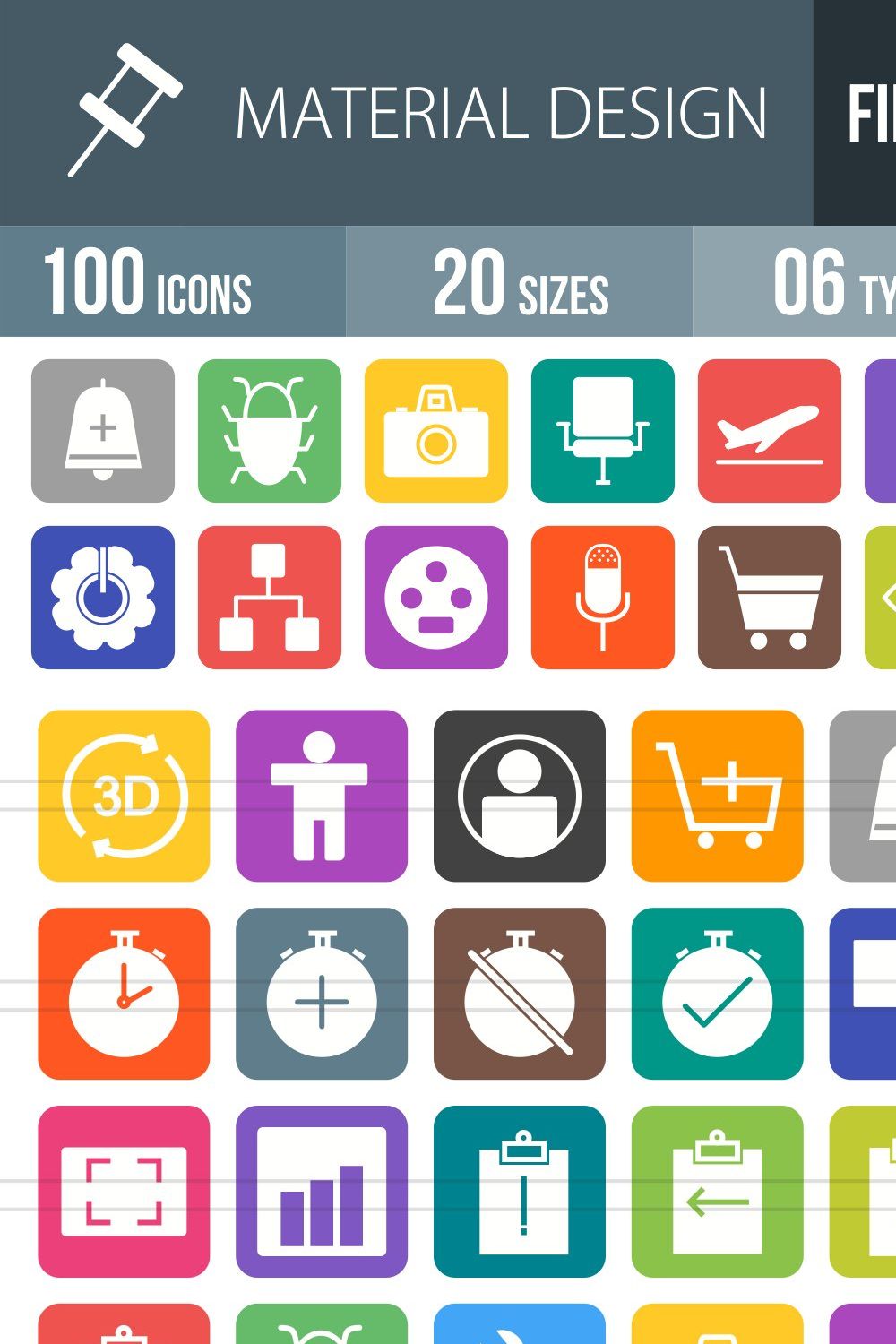 100 Material Flat Round Corner Icons pinterest preview image.