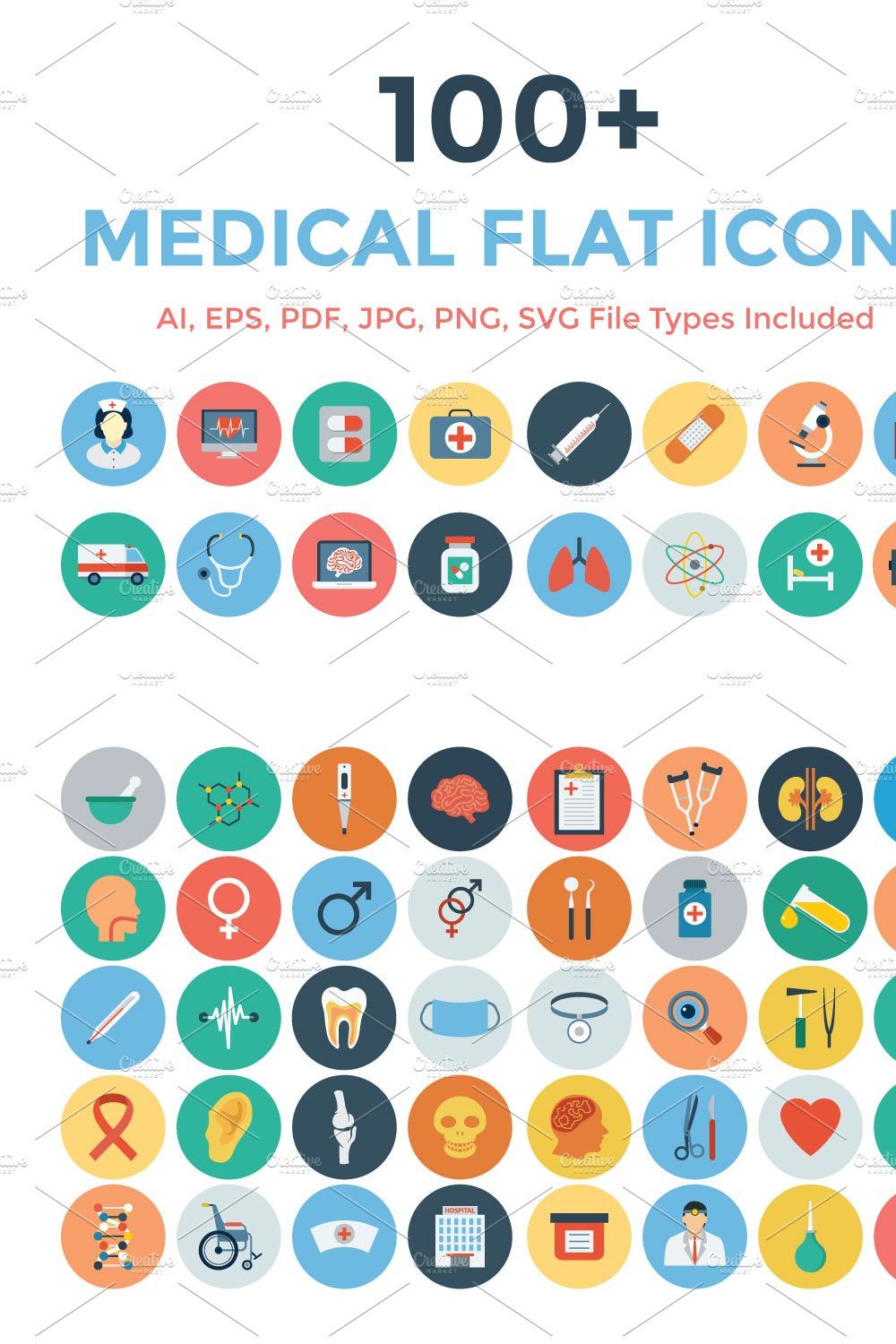 100+ Medical Flat Icons pinterest preview image.