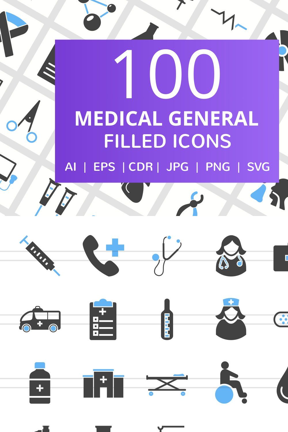 100 Medical General Filled Line Icon pinterest preview image.