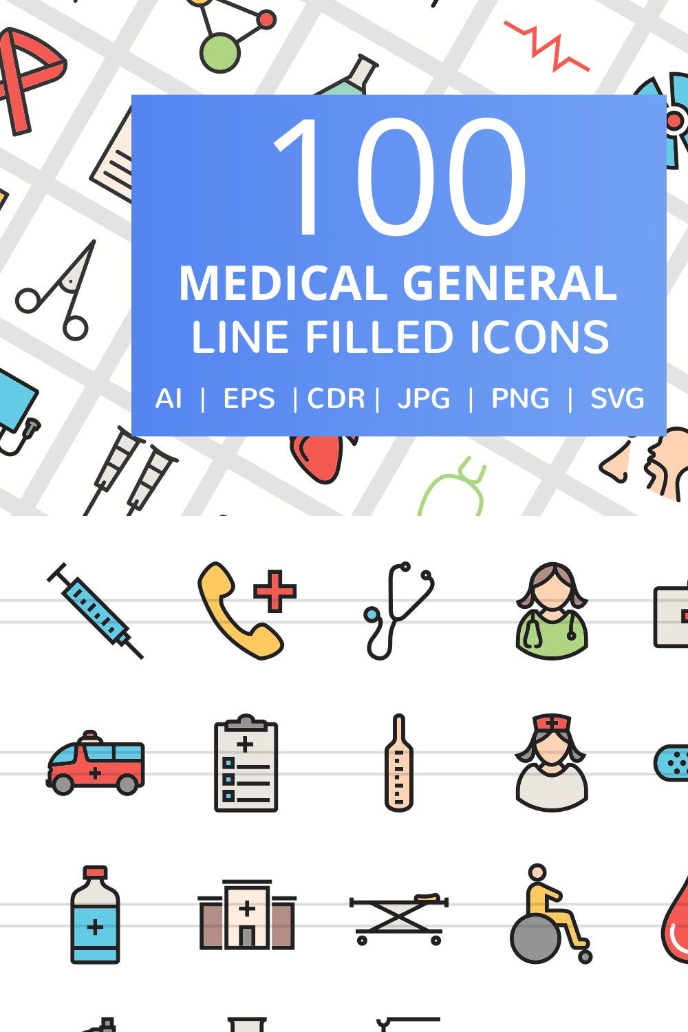 100 Medical General Filled Line Icon pinterest preview image.