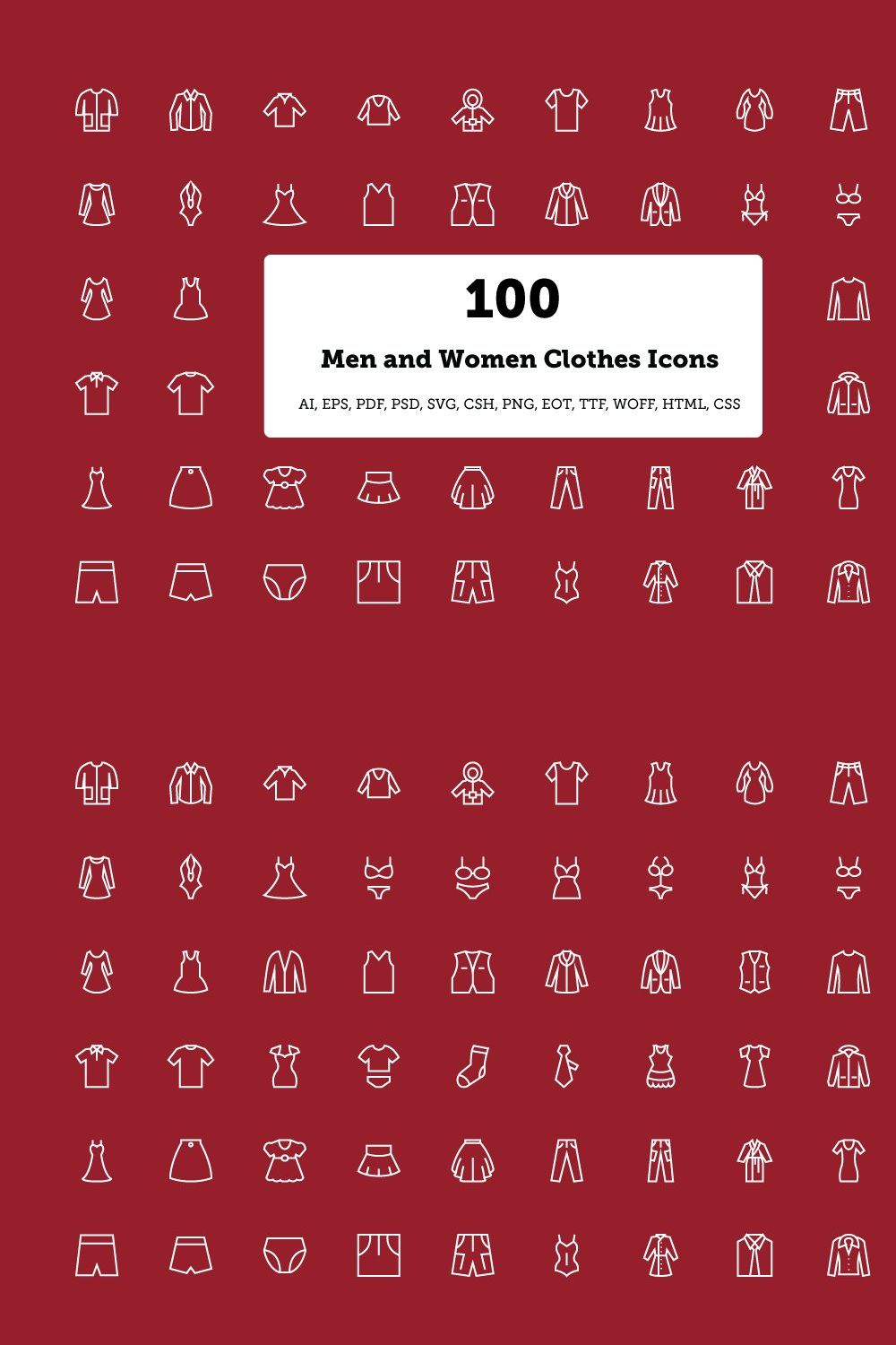 100 Men and Women Clothes Icons pinterest preview image.