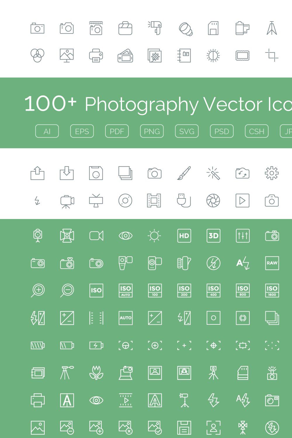 100+ Photography Vector Icons pinterest preview image.