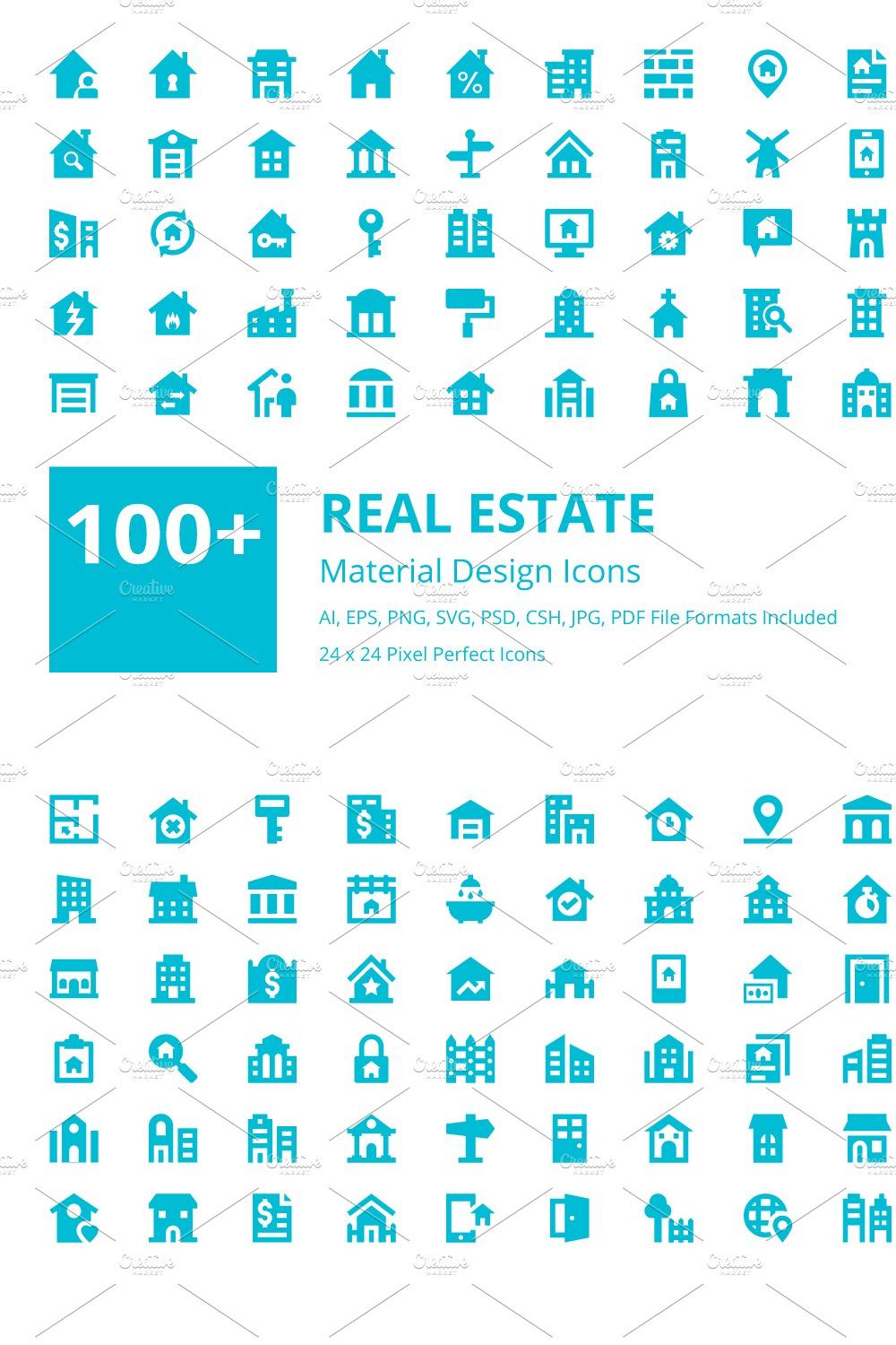 100+ Real Estate Material Icons pinterest preview image.