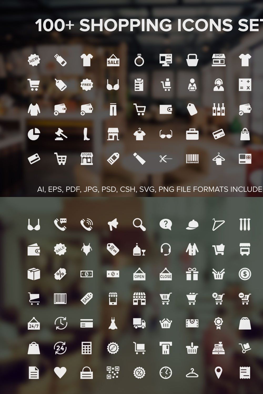 100+ Shopping Icons Set pinterest preview image.